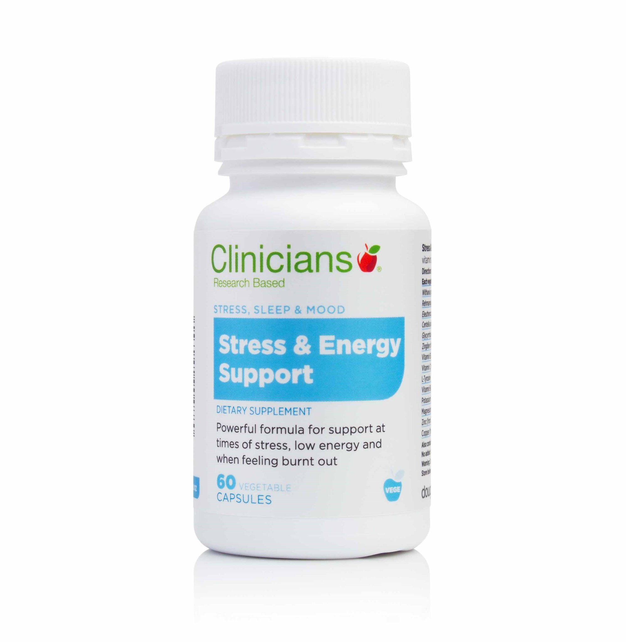 Clinicians Stress & Energy Support 60 Vegetable Capsules