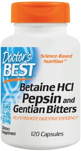 Doctors Best Betaine HCL Pepsin and Gentian Bitters 120 Capsules