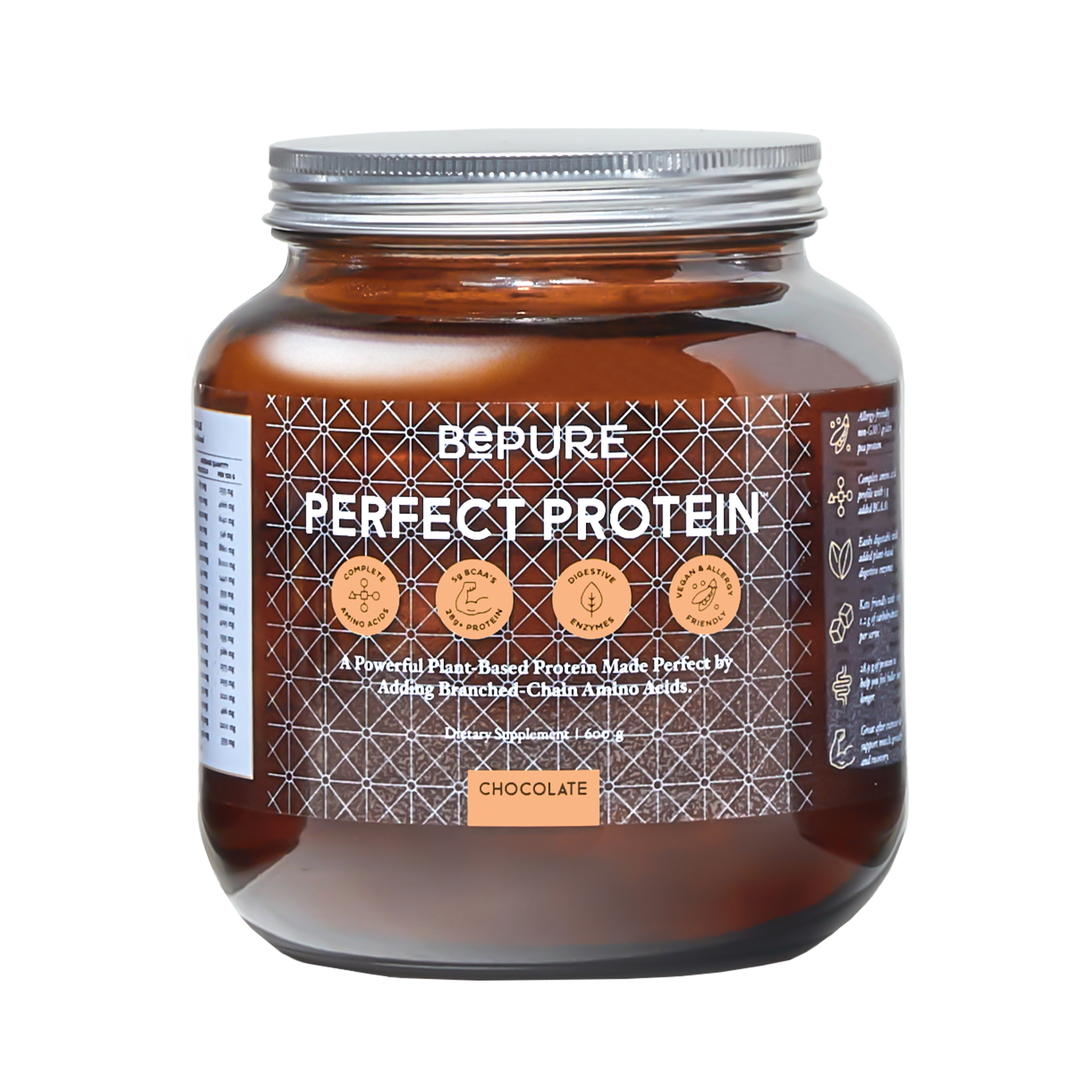 BePure Perfect Protein Glass Jar Chocolate 584g