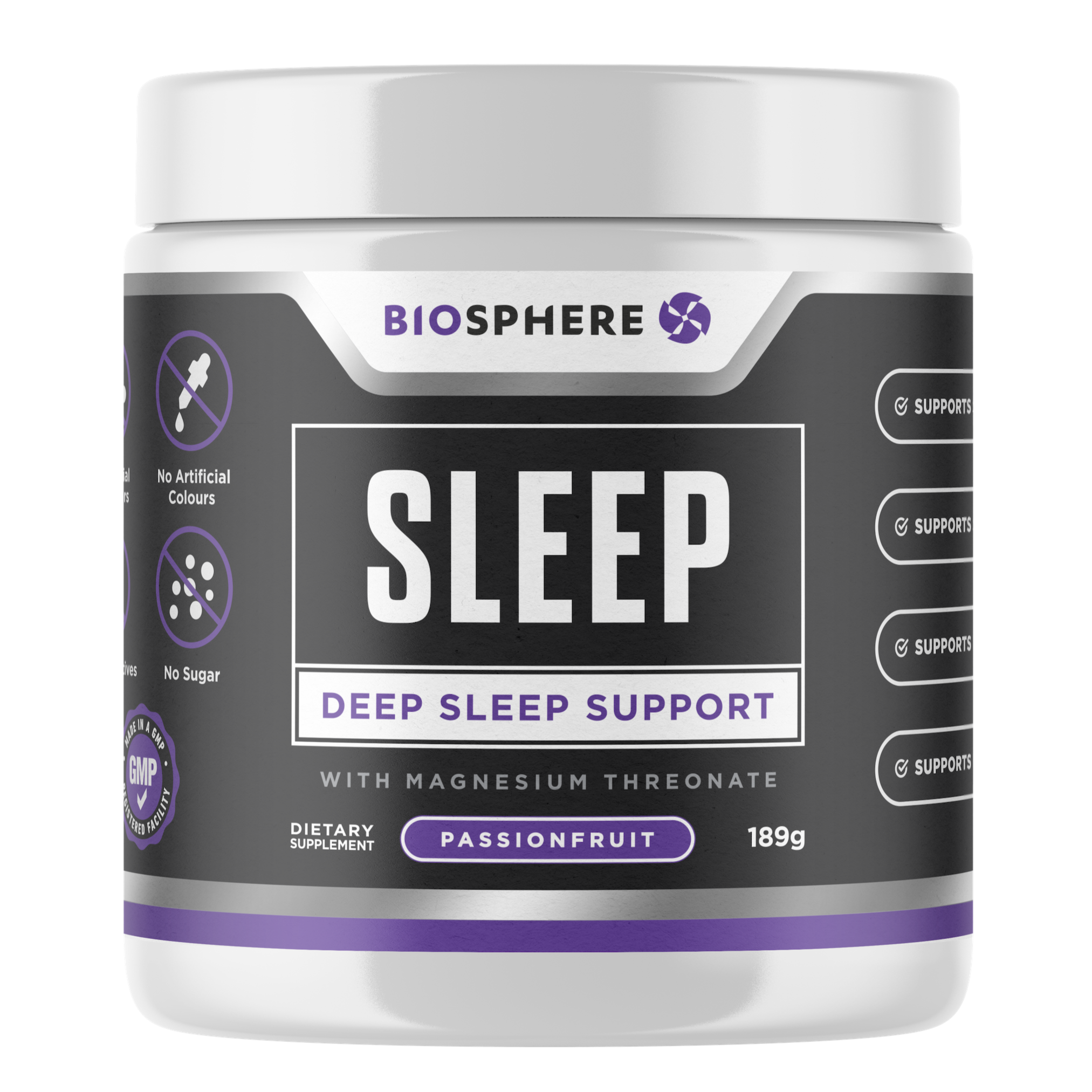 Biosphere Sleep Deep Sleep Support With Magnesium Threonate Passionfruit 189g