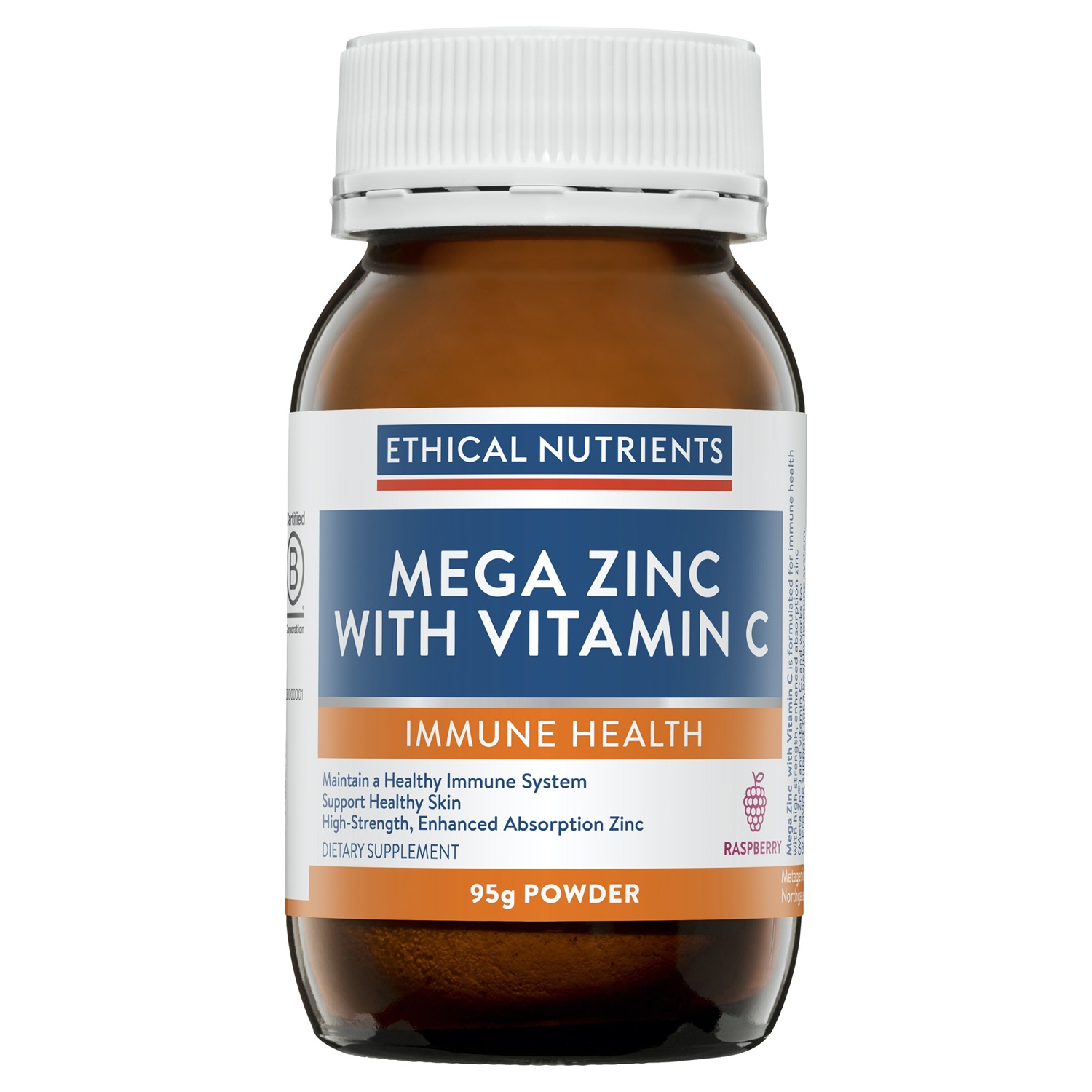 Ethical Nutrients Mega Zinc Powder with Vitamin C Raspberry 95g
