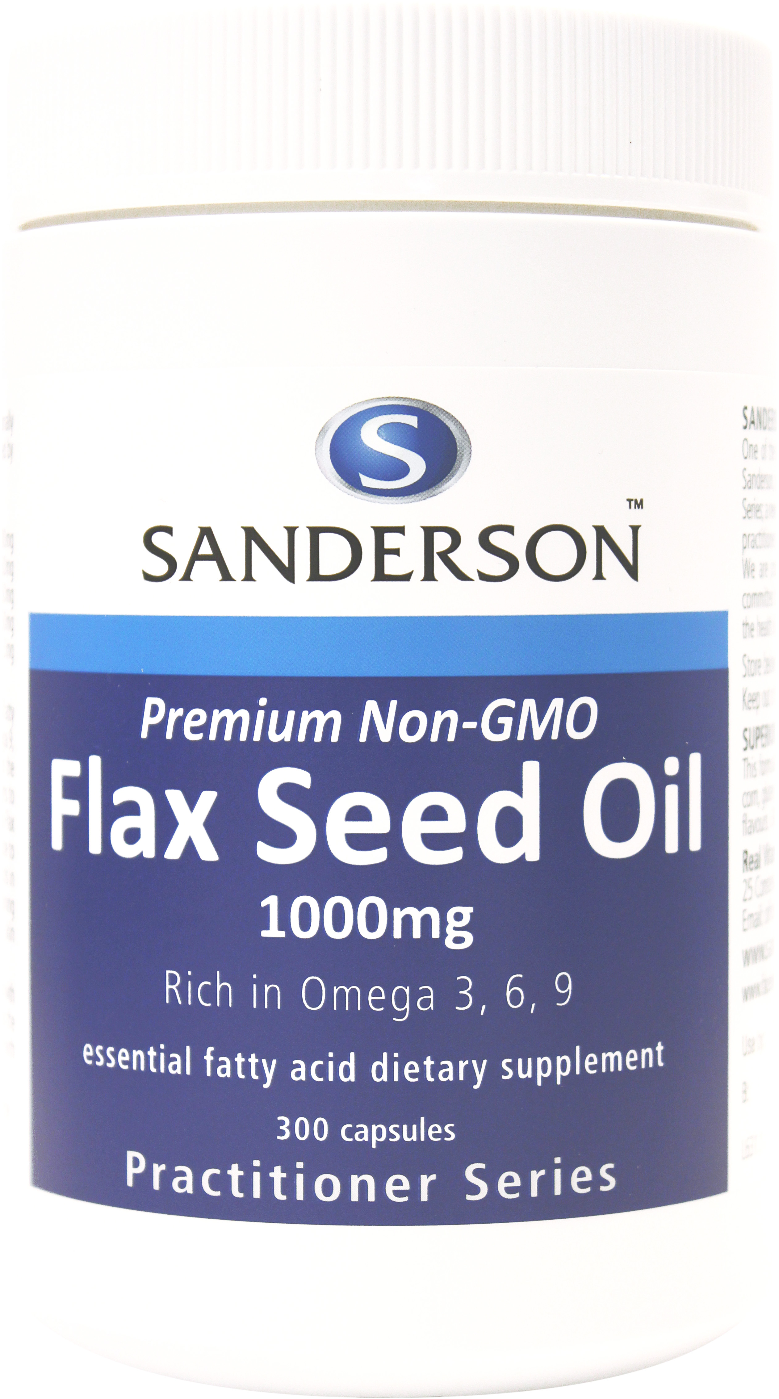 Sanderson Premium Non-GMO Flax Seed Oil 1000mg 300 Caps