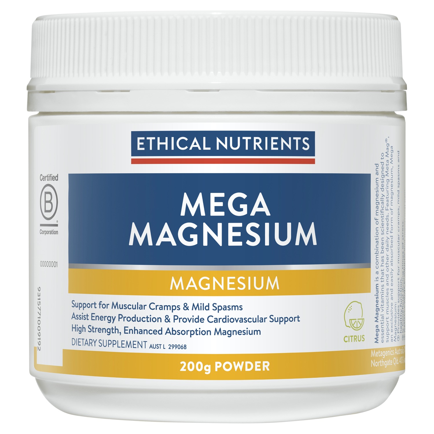 Ethical Nutrients Mega Magnesium Citrus Powder 200g